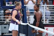 Jelena Ostapenko (left) and Taylor Townsend (right) during their verbal spat at the 2025 US Open (Source: Getty)
